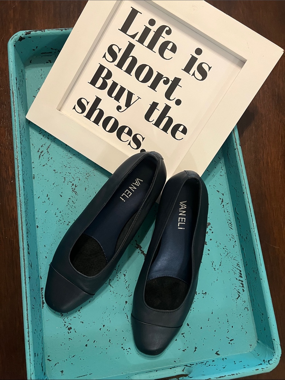 Vaneli Navy Leather Slip-On Flats